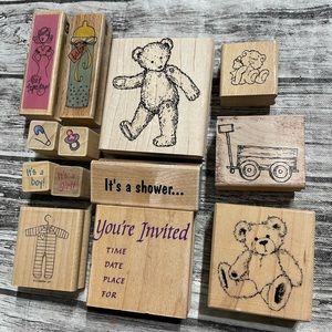 Lot of 13 Baby Shower/Announcement rubber stamps it’s a boy it’s a girl teddy